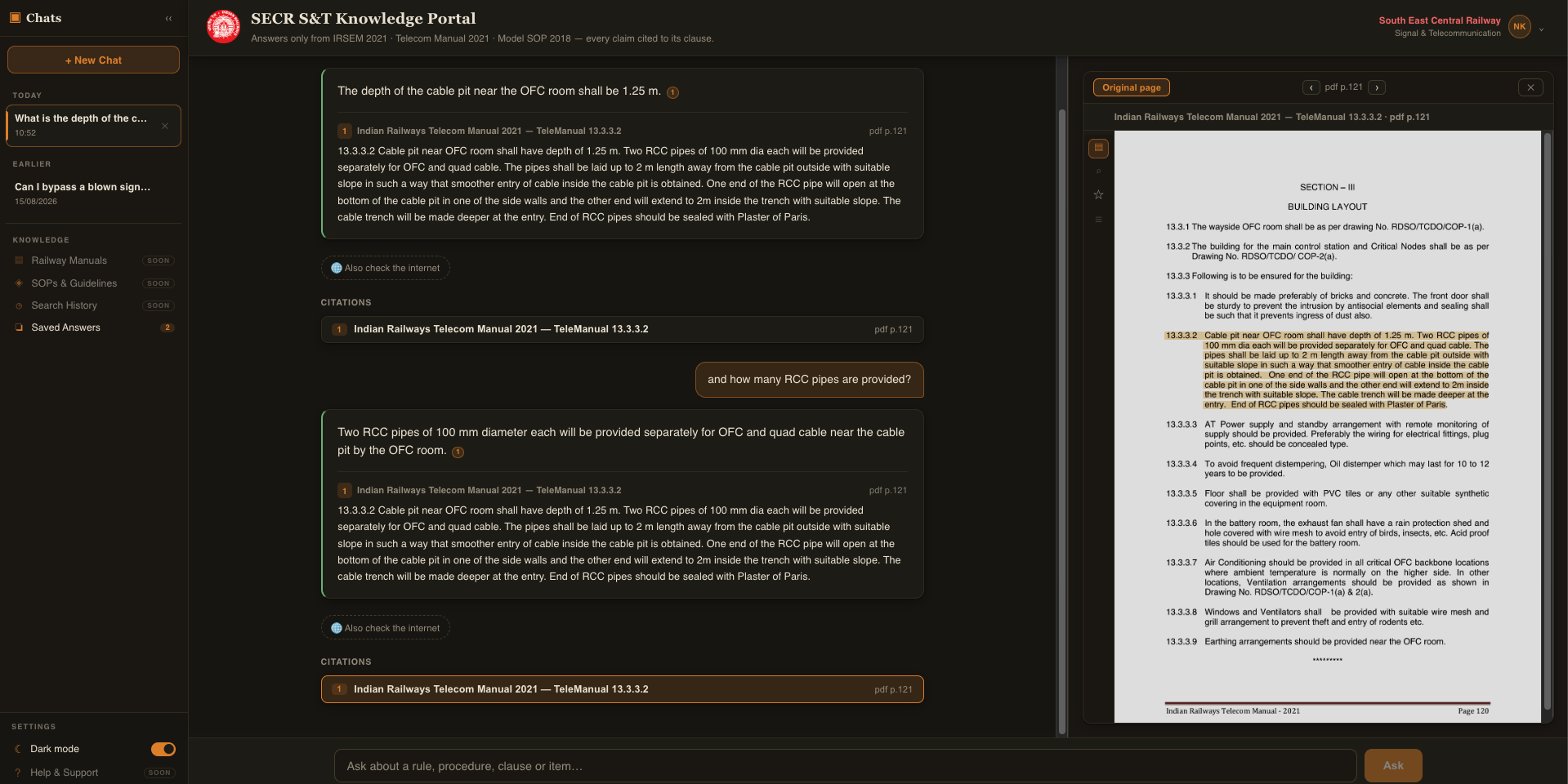 The portal in dark mode, sidebar and source viewer open
