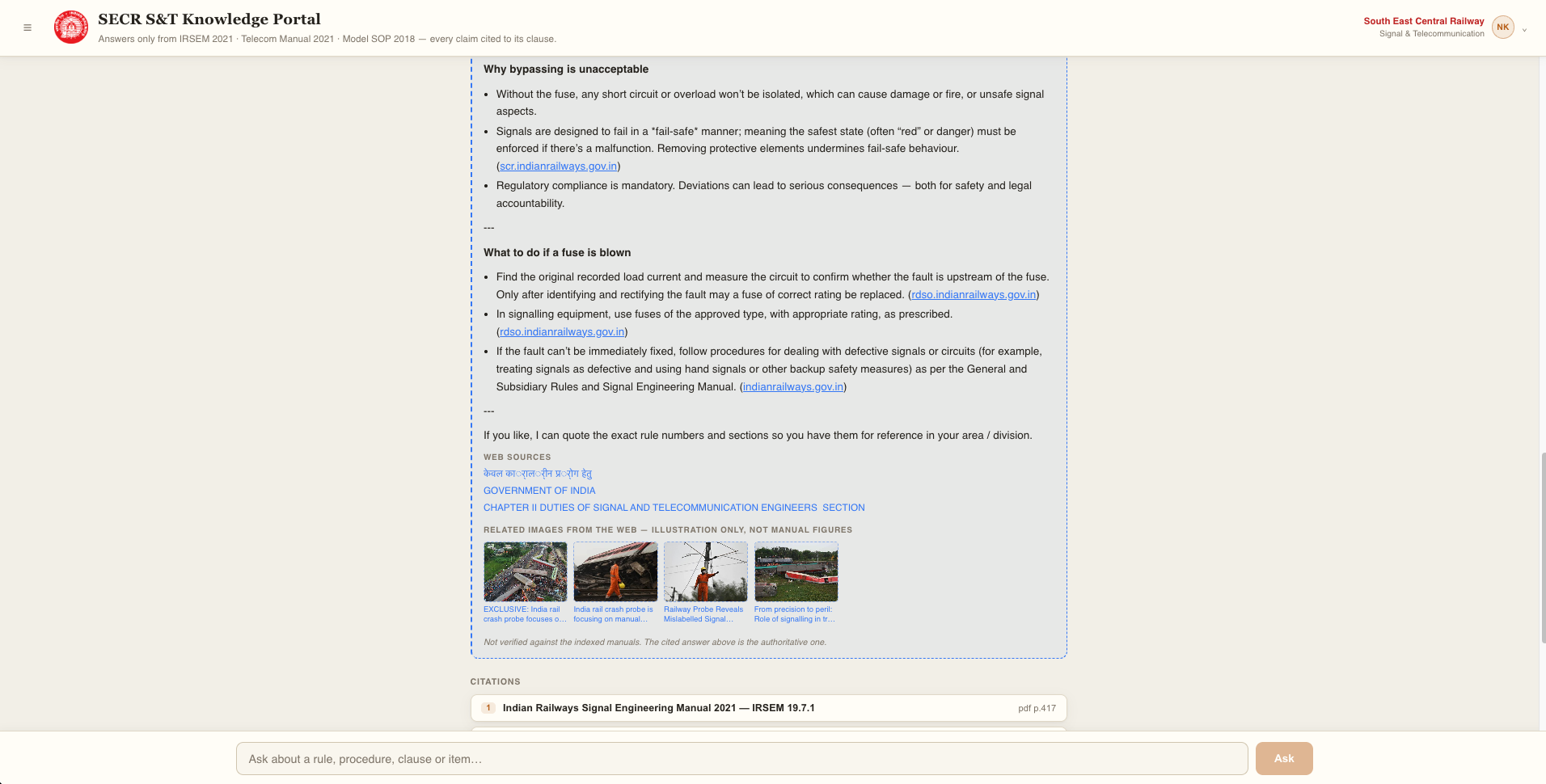 Web search results, visually fenced from the grounded answer
